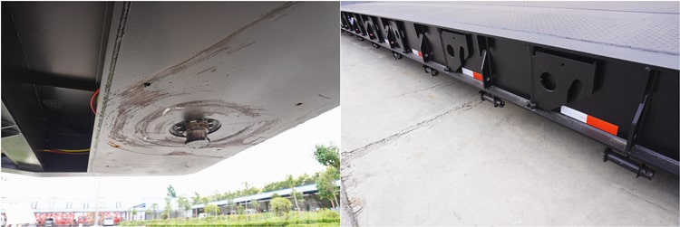 Structural analysis of the gooseneck The gooseneck part is composed of a traction pin, a lifting hydraulic cylinder, a pin shaft connected with the cargo platform, an eccentric block for fixing the position of the gooseneck, and a gooseneck. The gooseneck part is connected to the cargo platform by articulation, and a pair of lifting hydraulic cylinders are installed between the gooseneck and the cargo platform, which are driven by the hydraulic cylinder to realize the raising and lowering of the cargo platform. After the cargo platform is raised or lowered, the position of the gooseneck and the cargo platform is fixed by an eccentric device. The eccentric device is welded by 16 Mn steel plate and steel pipe. It is installed in the hollow part of the gooseneck web and is connected to the gooseneck through a pin. The eccentric device has 2 plane positions through which it is in contact with the upper surface of the cargo platform. The lower position is the lowest position of the trailer, that is, the cargo platform is in contact with the ground; when the cargo platform is raised, under the action of gravity, the right plane Turning to the bottom, the oil pressure can be unloaded at this time, and the load is completely carried by the eccentric device. This position corresponds to the highest cargo platform.