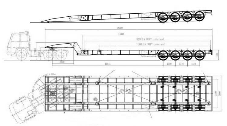 Drawing of 4 Axle 100 Ton Folding Neck Lowboy Gooseneck Trailer