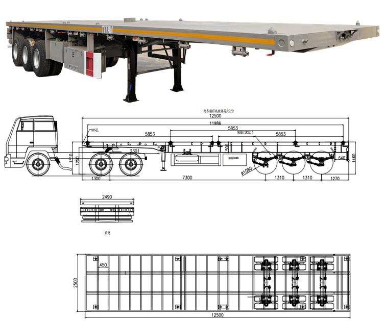 12.5M Tri Axle Semi Truck Flatbed Trailer for Sale in Zambia